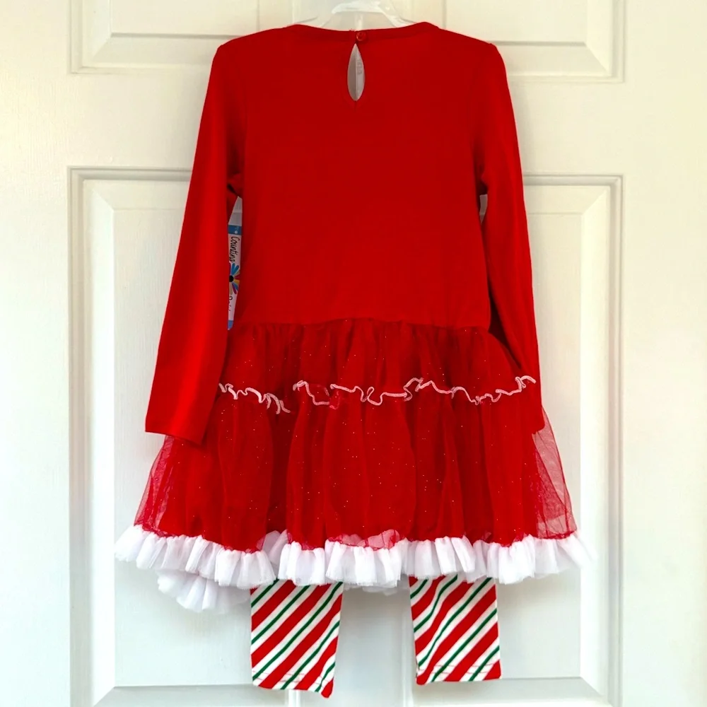 NWT Counting Daisies Holiday Tutu Set, Merry and Bright, red and white, 18 mnths